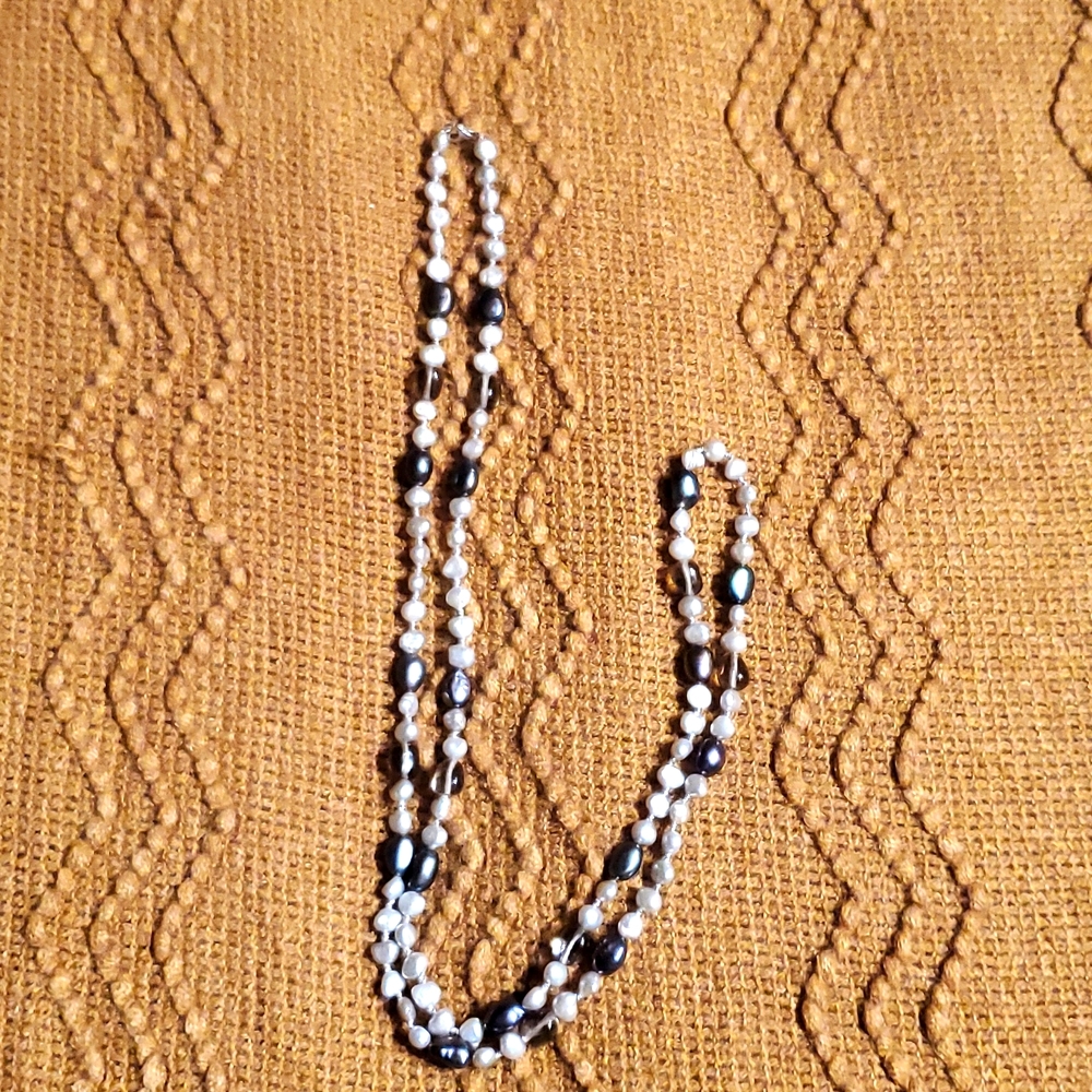 35" pearl and smokey quartz necklace